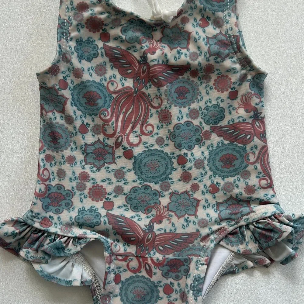 NWT Kate Quinn Firebird Swimsuit 0-3M UPF 50+ Ruffle One Piece Baby Girl